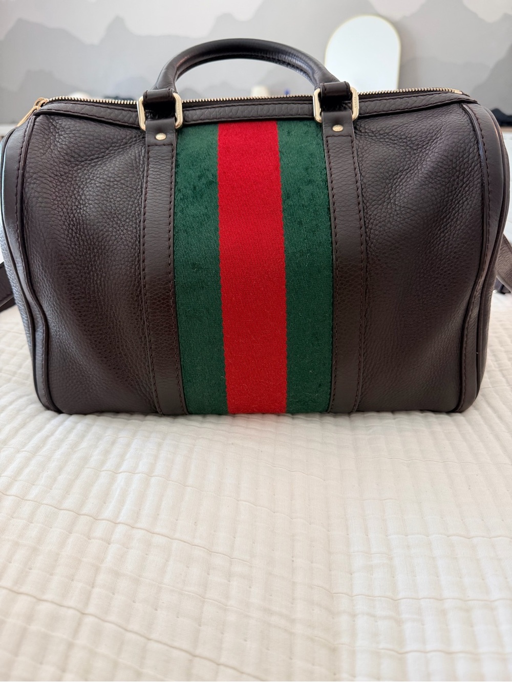 Gucci Vintage Web Medium Boston Bag Pebbled Leather Crossbody - Picture 4 of 12
